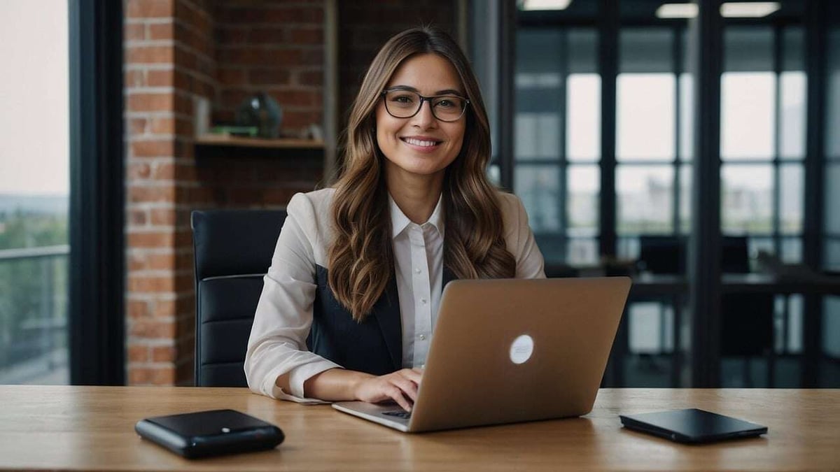 happy investor looking at analytics