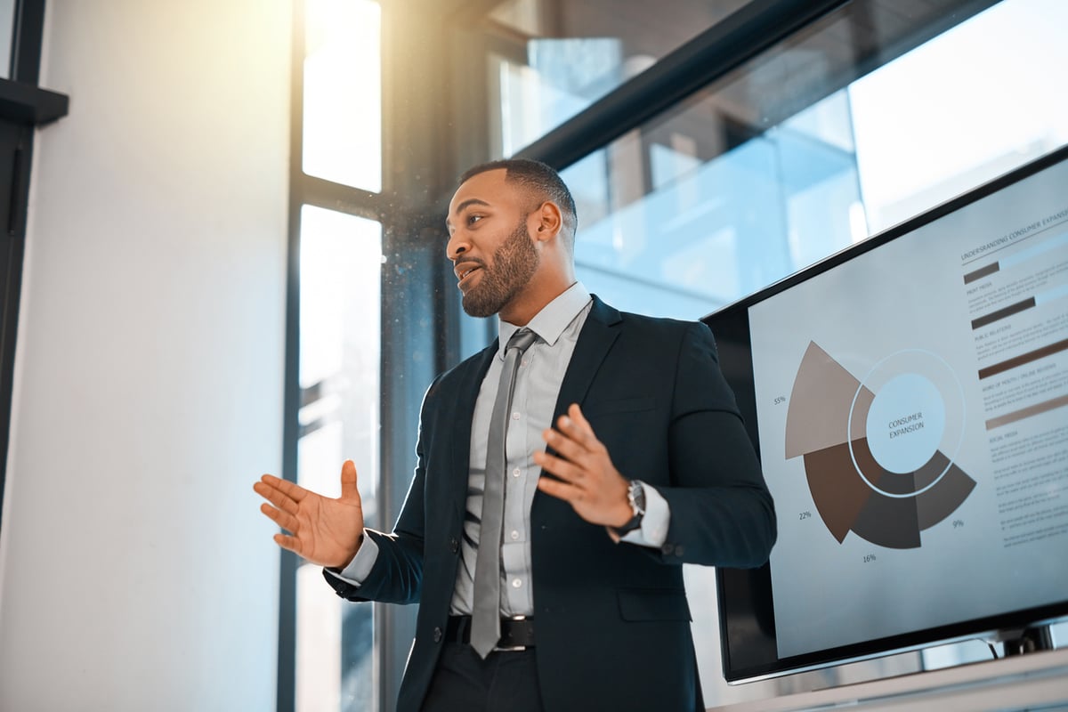 career businessman giving a presentation