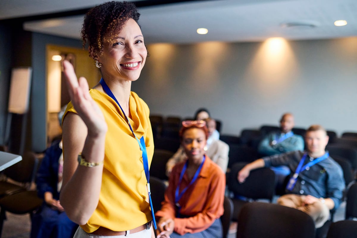 manager running a training class for employees