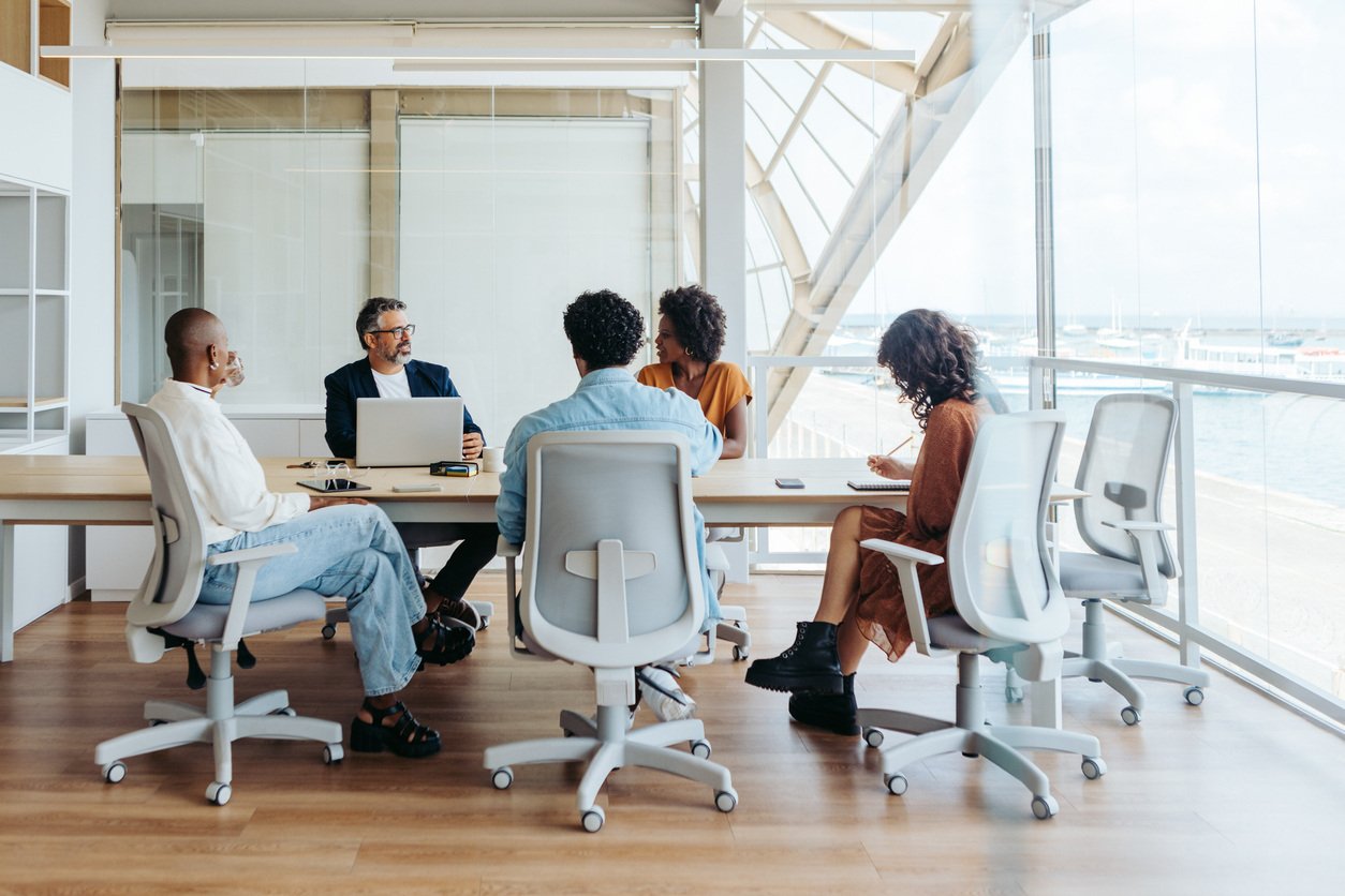 meeting in modern office setting