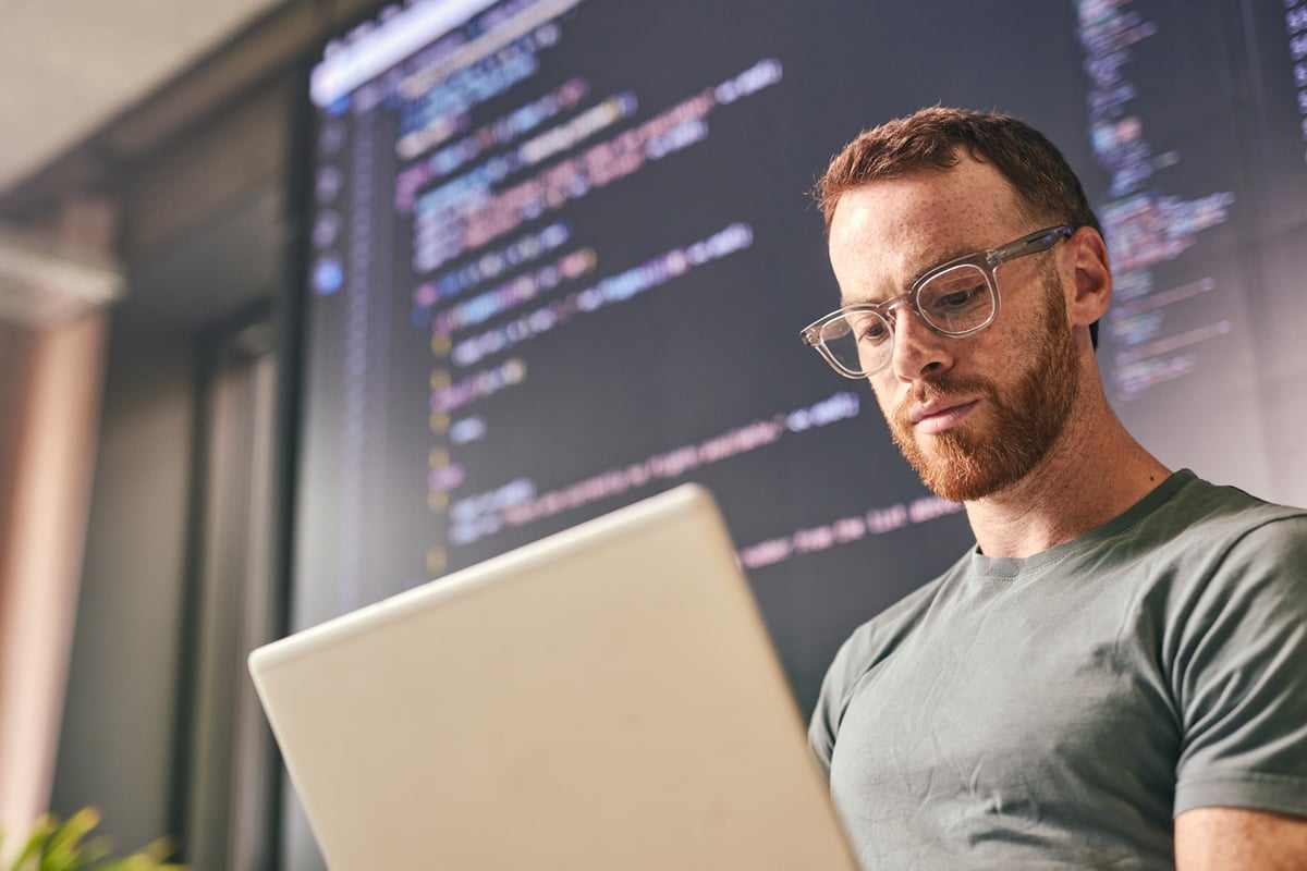 software engineer displaying coding work